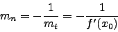 \begin{displaymath}m_n=-\frac{1}{m_t}=-\frac{1}{f'(x_0)}\end{displaymath}