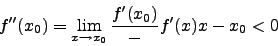 \begin{displaymath}f''(x_0)=\lim_{x\to x_0} \frac{f'(x_0)}-f'(x){x-x_0} <0\end{displaymath}