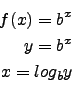 \begin{eqnarray*}
f(x)=b^x\\
y=b^x\\
x=log_b y\\
\end{eqnarray*}