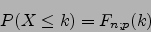 \begin{displaymath}P(X\le k)=F_{n;p}(k)\end{displaymath}